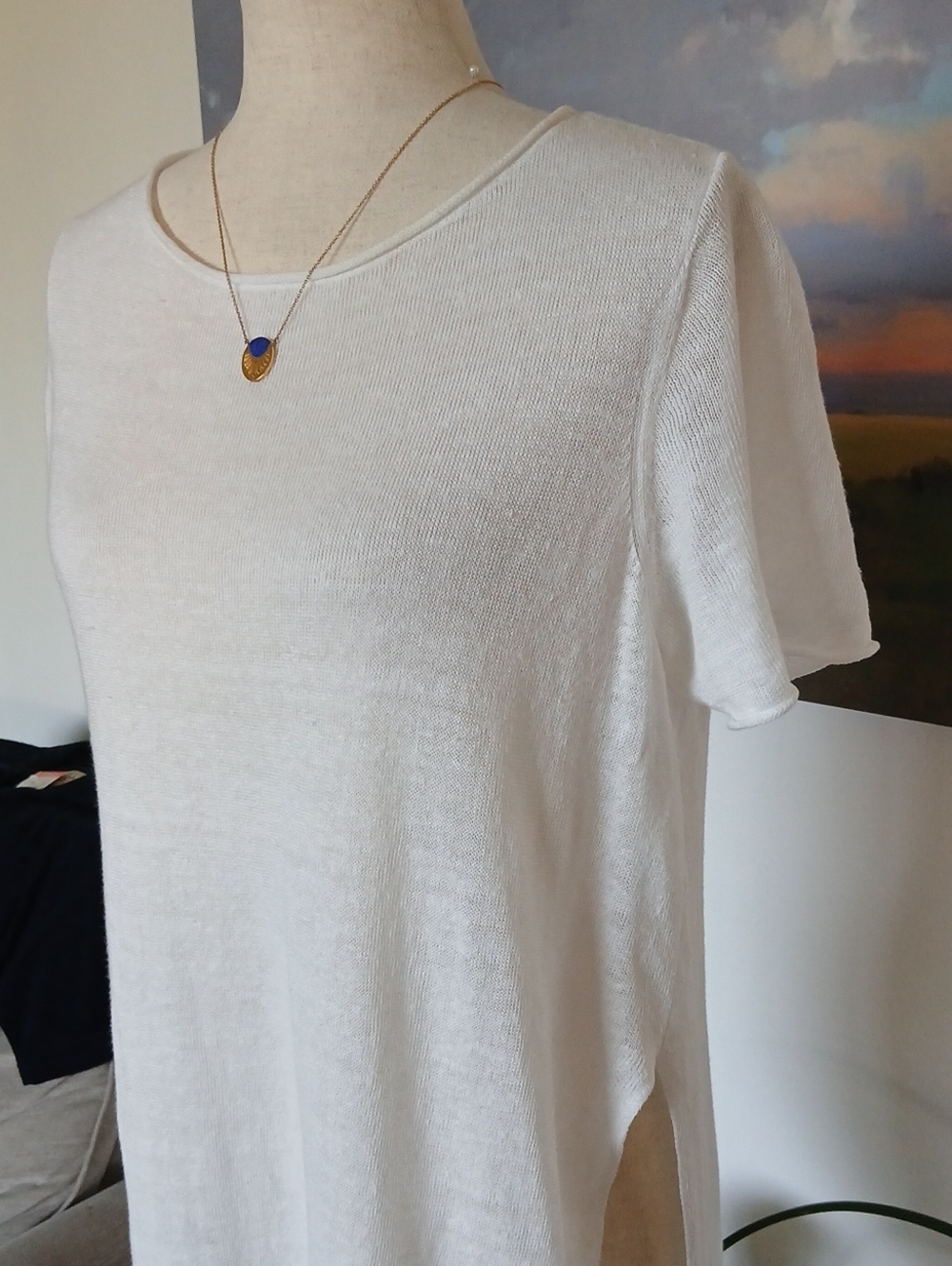 Eileen Fisher Lightweight 100% Organic White Linen Knit Tunic Sz M - Picture 4 of 8